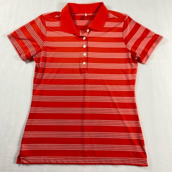 Nike Polo Shirt Women's Medium Ladies Orange Short Sleeve Button Golf Dri Fit - Picture 1 of 8